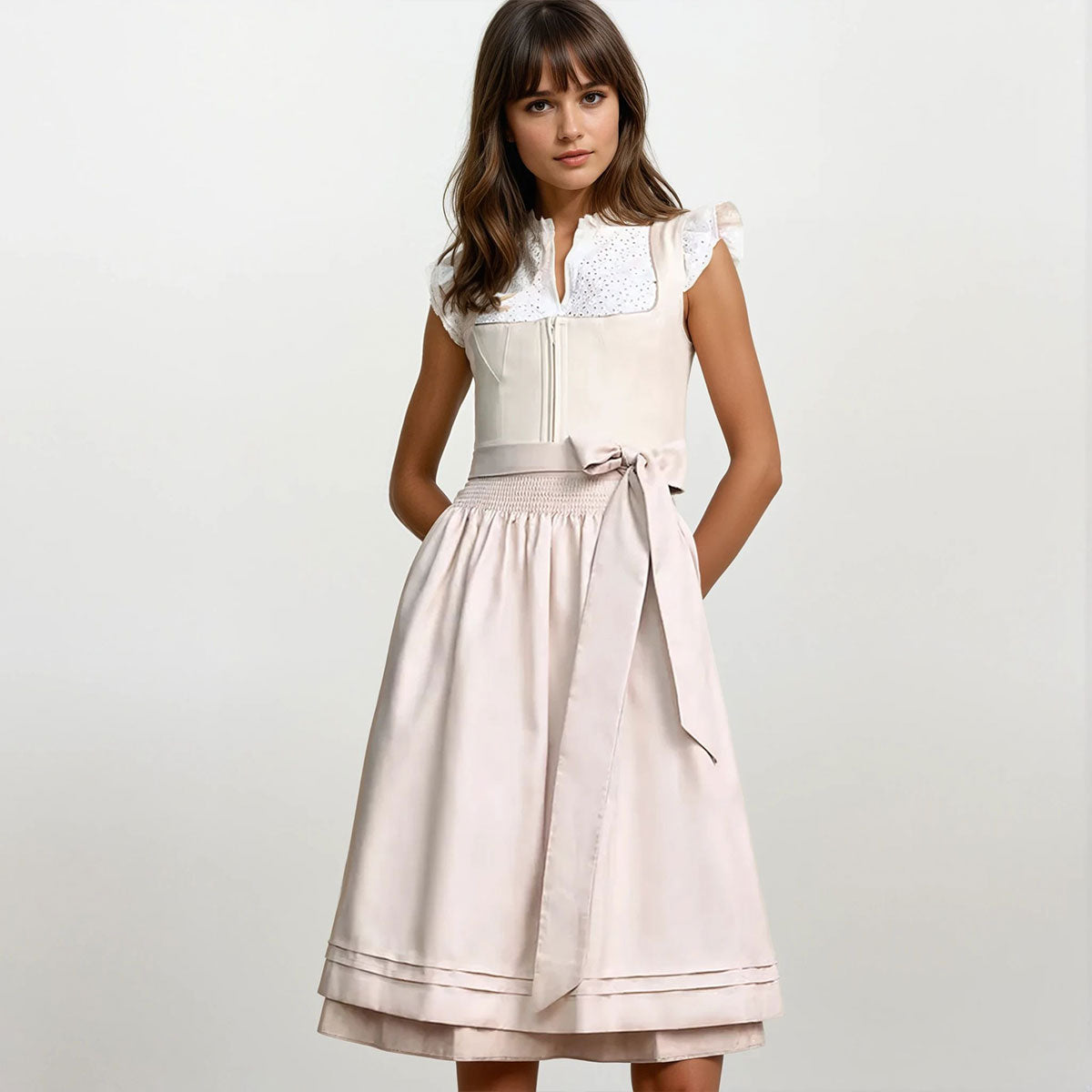 Krüger Dirndl Größe 54 in Beige mit Leinenmieder und Reißverschluss für Biergarten und Sommerfeste