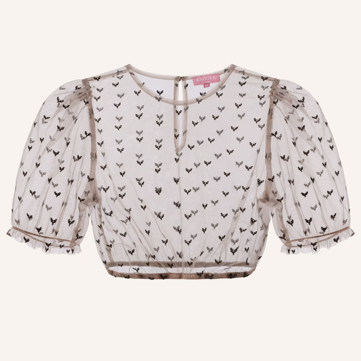 Braune Dirndlbluse mit Halbarm und transparentem Stoff von Krüger Dirndl