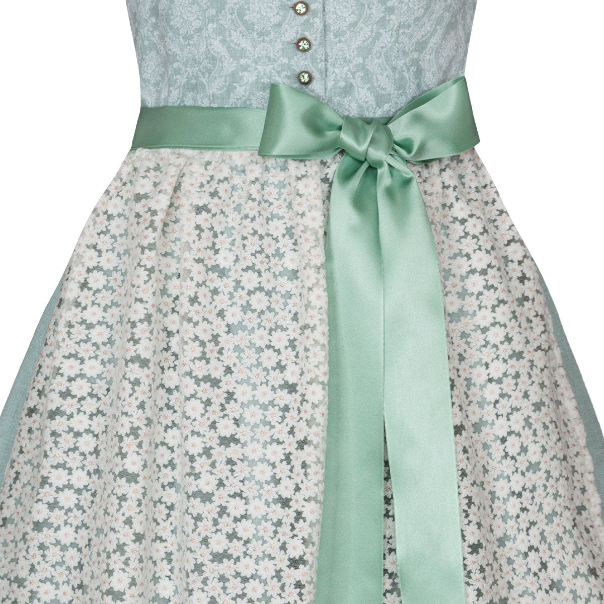 Alpenfee Dirndl Lara Mint Grün 60cm Hochgeschlossen Blumenmuster - Datschi Trachten