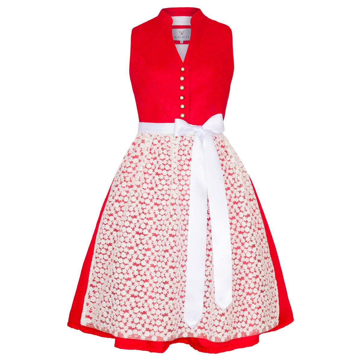 Alpenfee Dirndl Xara Rot Hochgeschlossen 60cm - Datschi Trachten