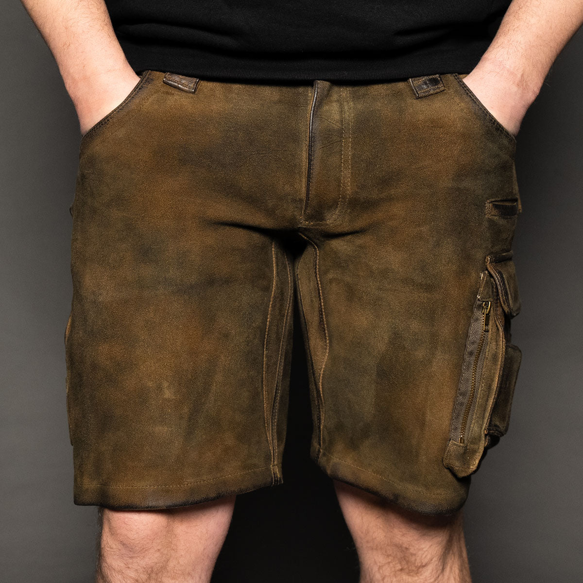 Datschi Trachten Cargo Lederhose Xaver Shorts Braun - Datschi Trachten