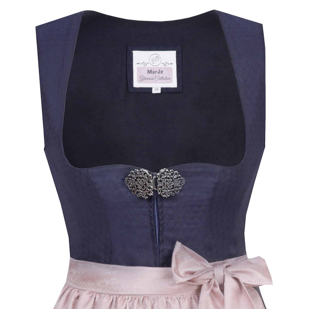 MarJo Dirndl Codi Nachtblau Rosa Zeitlos 65cm mit Beidseitige Eingriffstaschen im Rock und Elegant, Bunt Design Dirndl Längentyp Midi (60-75cm)