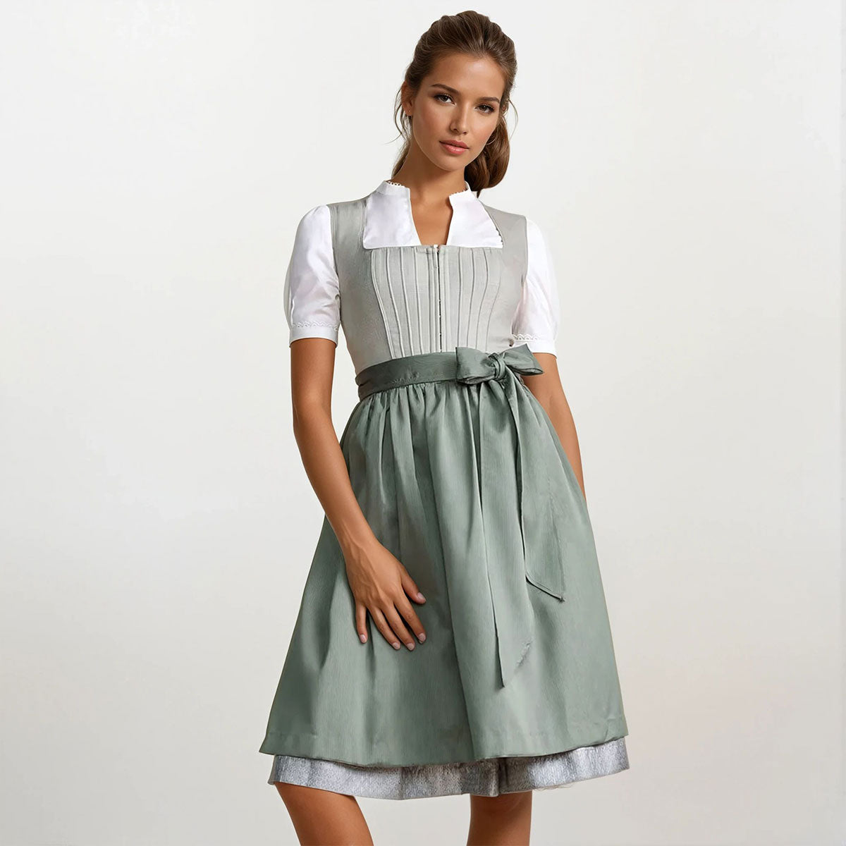 KrĂŒger Dirndl Margit GrĂŒn 60cm Leinen Mieder - Datschi Trachten