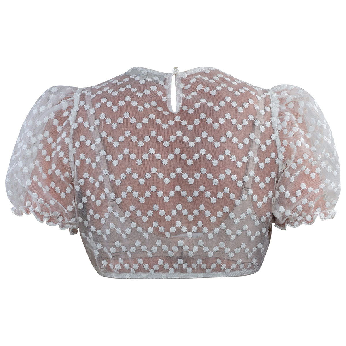 MarJo Dirndlbluse Emie mit Puffärmeln und Bommeln, transparente Trachtenbluse aus der Teresa Bauer Kollektion 2026