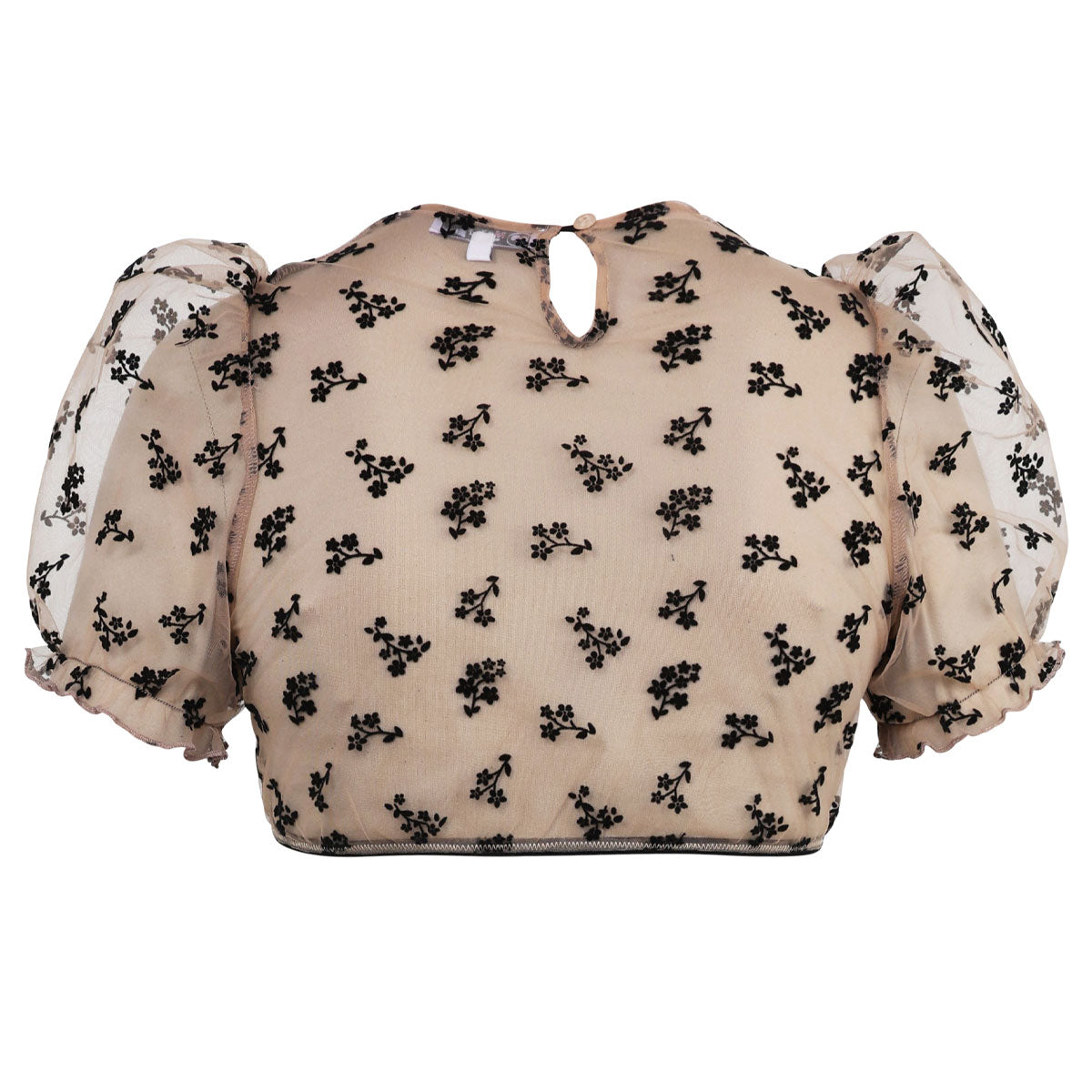 MarJo Dirndlbluse Kohlwies Nude/Schwarz Kurzarm Puffärmel