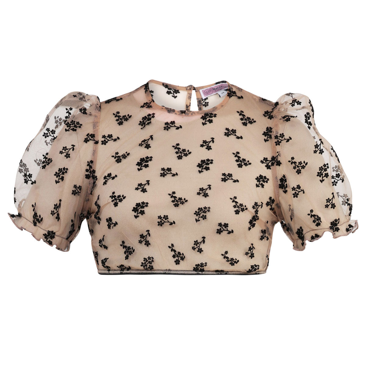MarJo Dirndlbluse Kohlwies Nude/Schwarz Kurzarm Puffärmel