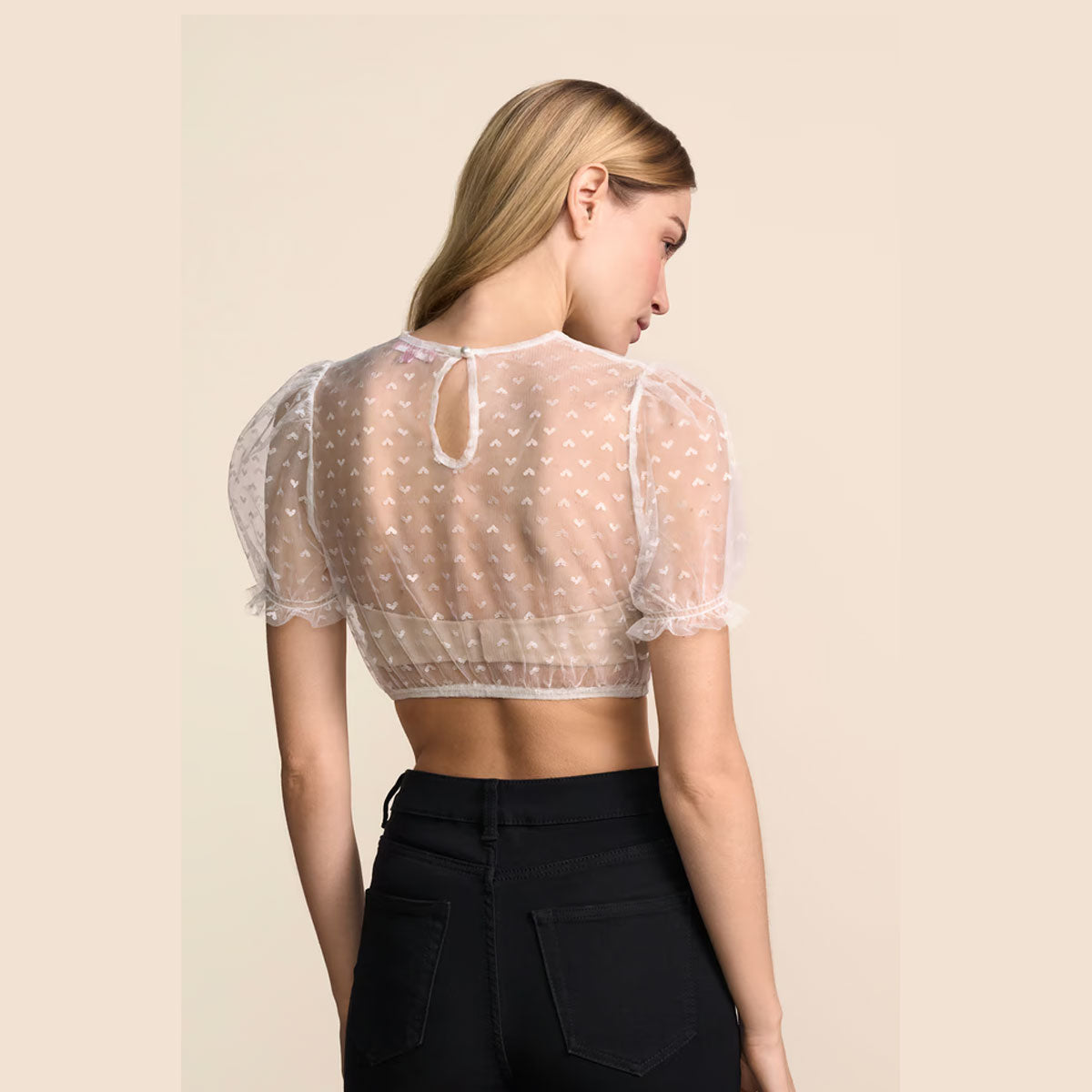 Krüger Dirndlbluse Serelina Ecru Transparent Puffarm - Datschi Trachten