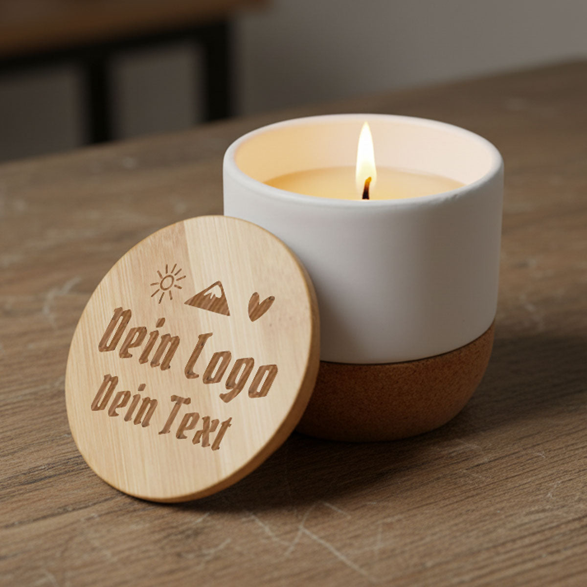Duftkerze mit Holzdeckel Selbst Gestalten ab 1 Stk. mit Logo oder Text - Datschi Trachten