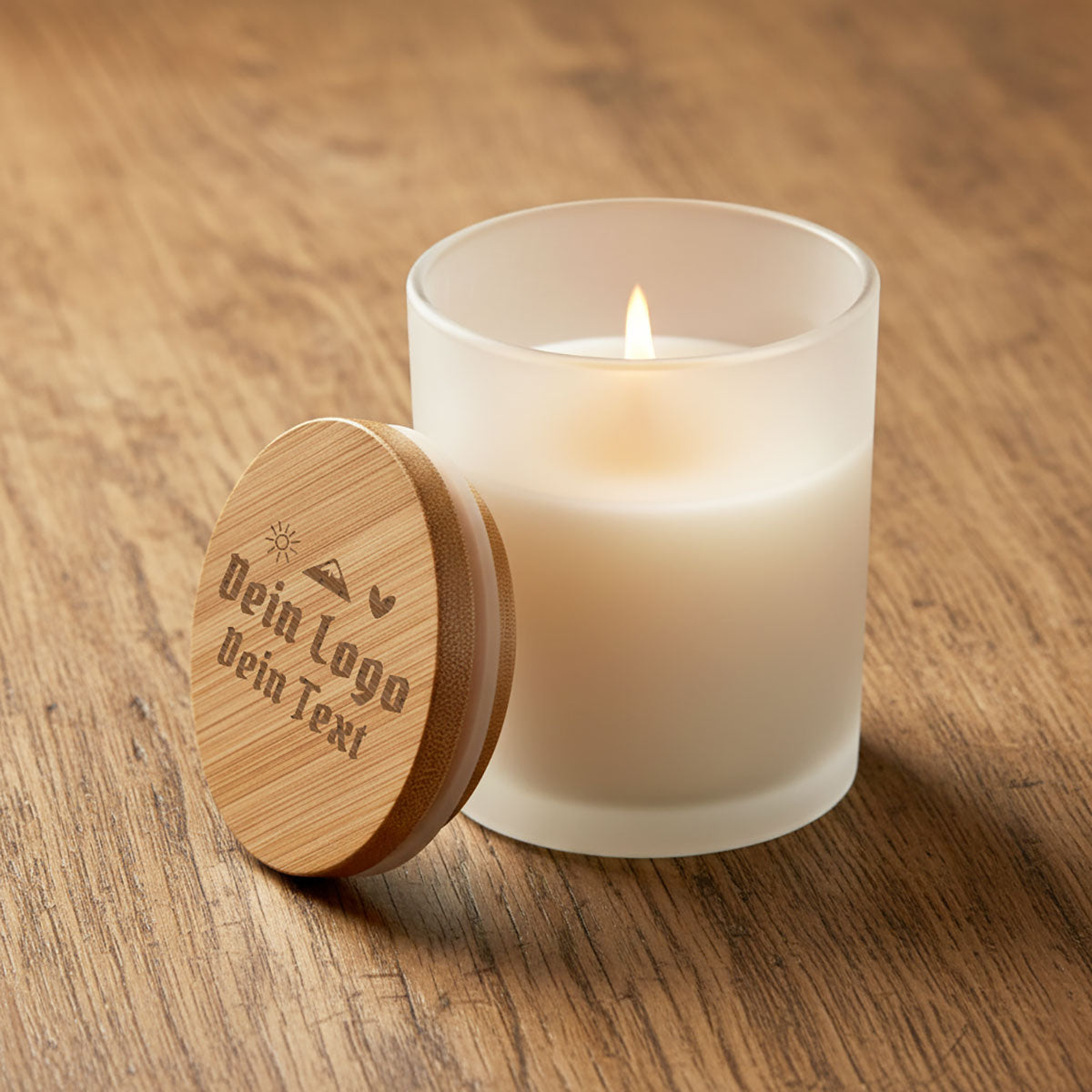 Duftkerze mit Holzdeckel Selbst Gestalten ab 1 Stk. mit Logo oder Text - Datschi Trachten