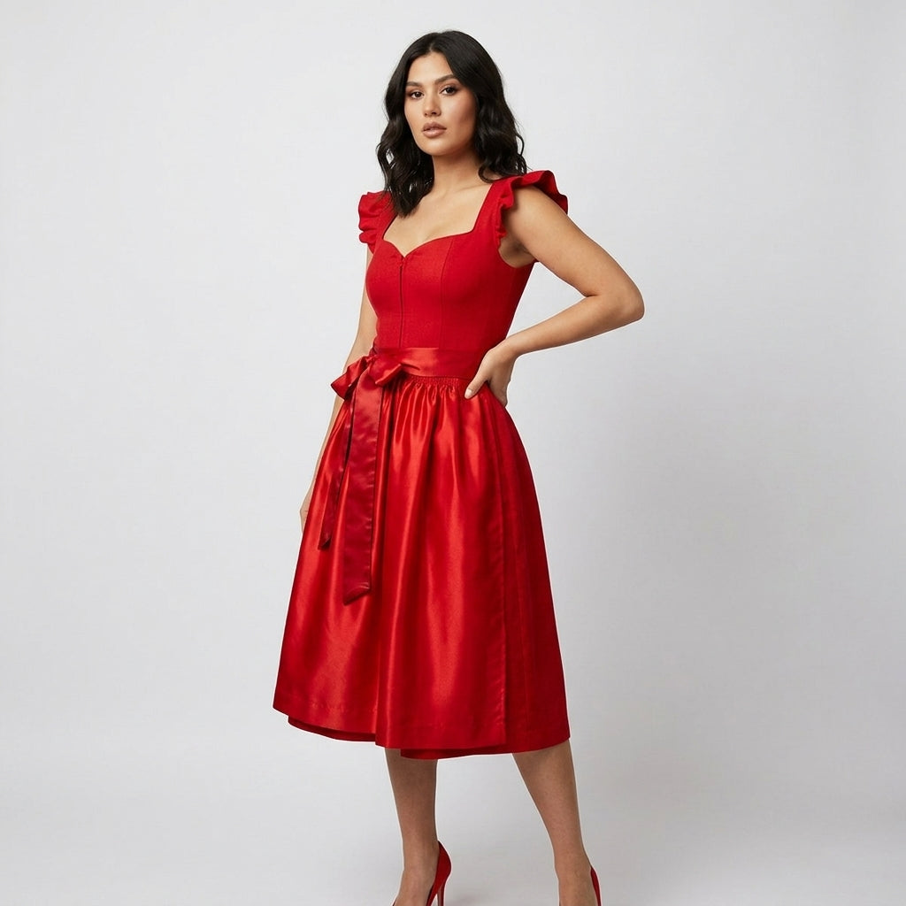 Elli & Juliette 2-in-1 Dirndl Fiona Soraya Rot mit abnehmbarem Flügelarm 70 cm