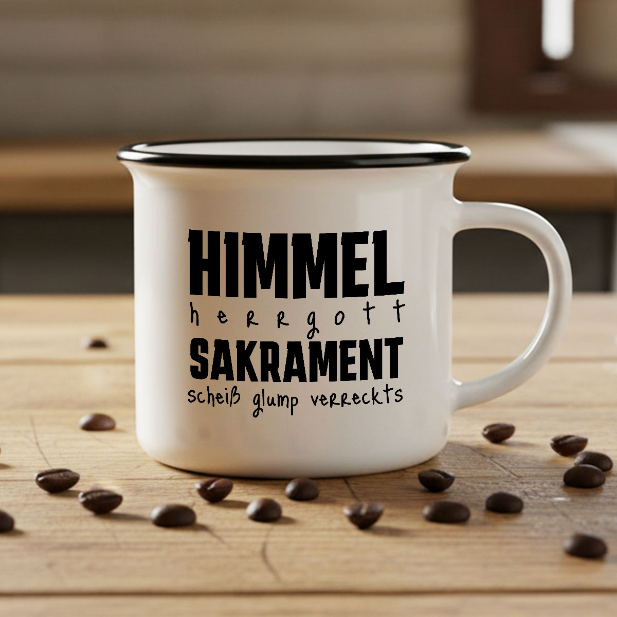 Himmel Herrgott Sakrament Emaille Kaffeetasse Haferl - Datschi Trachten