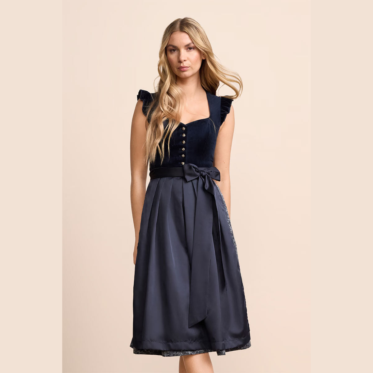 Krüger Dirndl Melora Marine Samt Flügelarm 70cm
