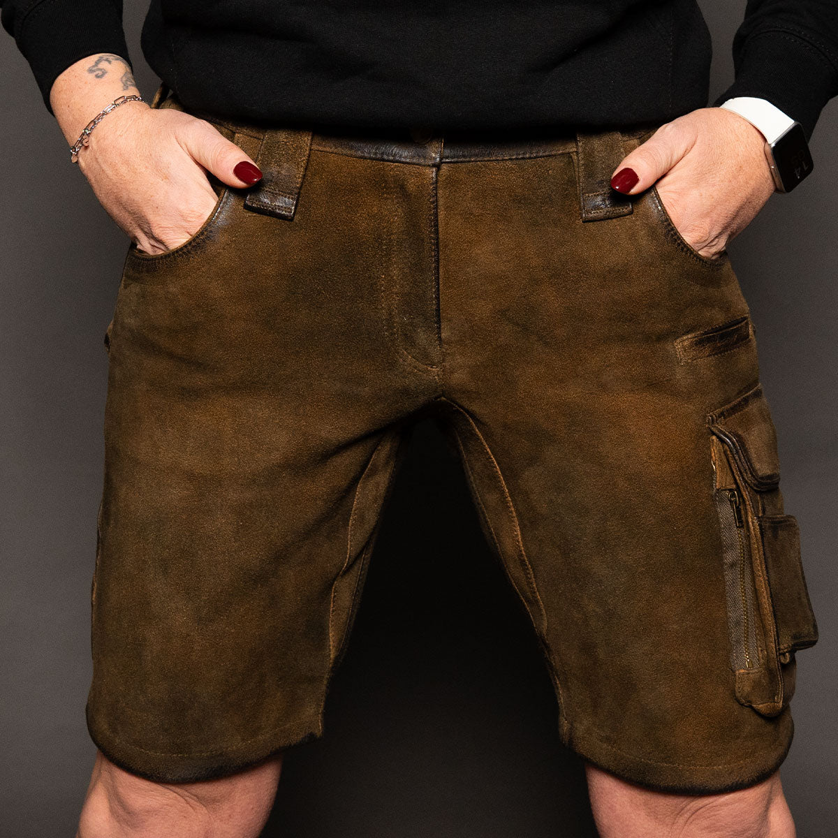 Datschi Trachten Damen Arbeits Lederhose Vroni Braun Wildbock Leder - Datschi Trachten