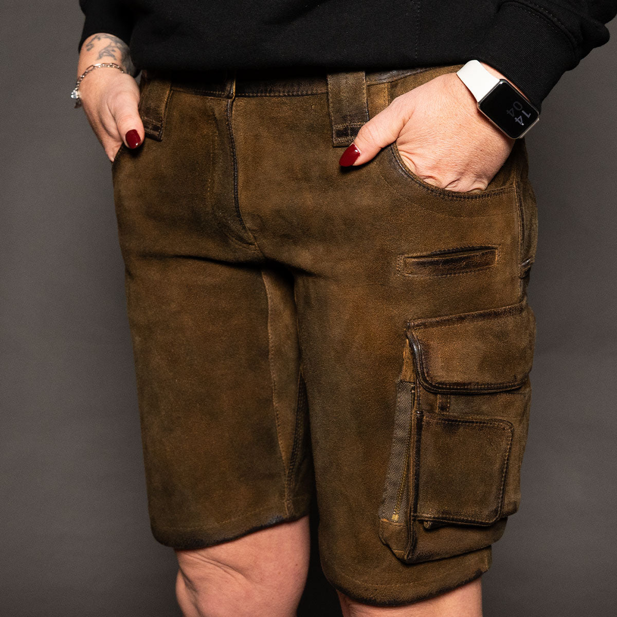 Datschi Trachten Damen Arbeits Lederhose Vroni Braun Wildbock Leder - Datschi Trachten