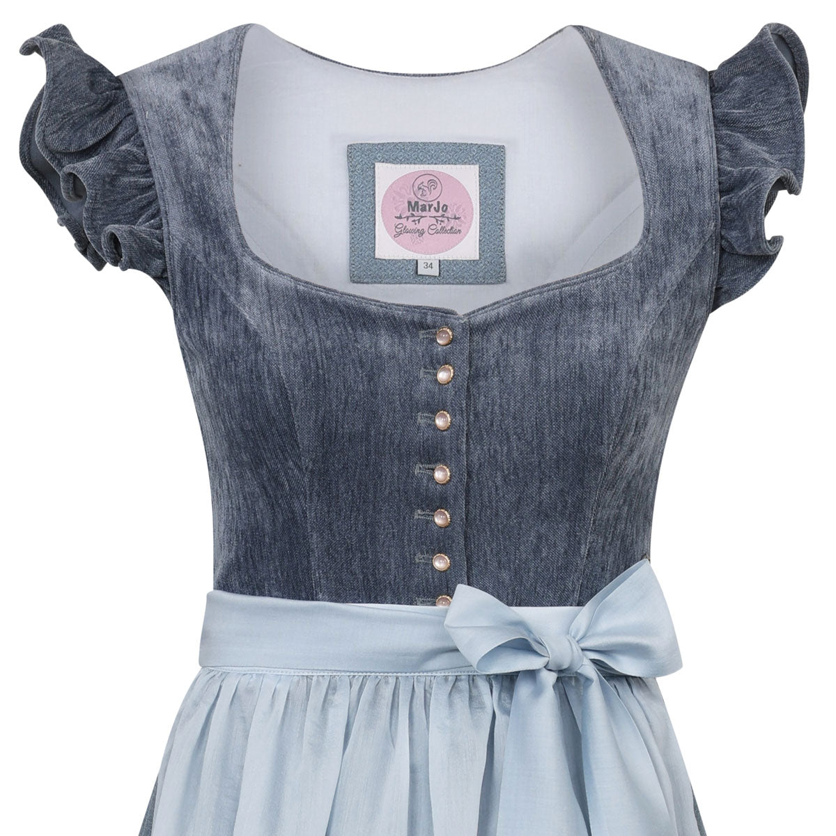 MarJo Dirndl Hochwinkel Hellblau Abnehmbare Flügelarme 70cm