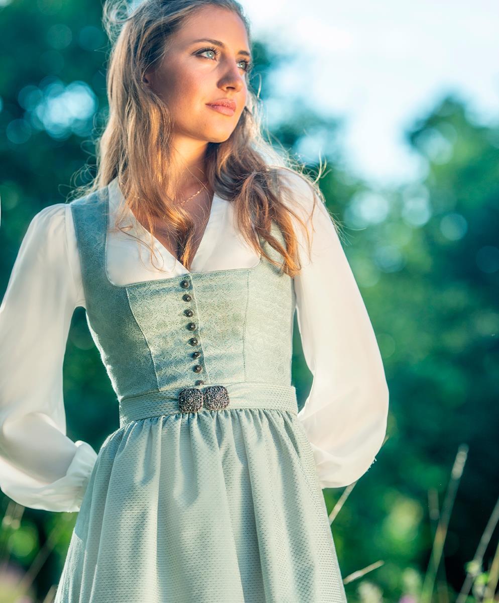 MarJo Dirndl Medlingen Gletscher/Mint Gerader Ausschnitt 70cm - Datschi Trachten