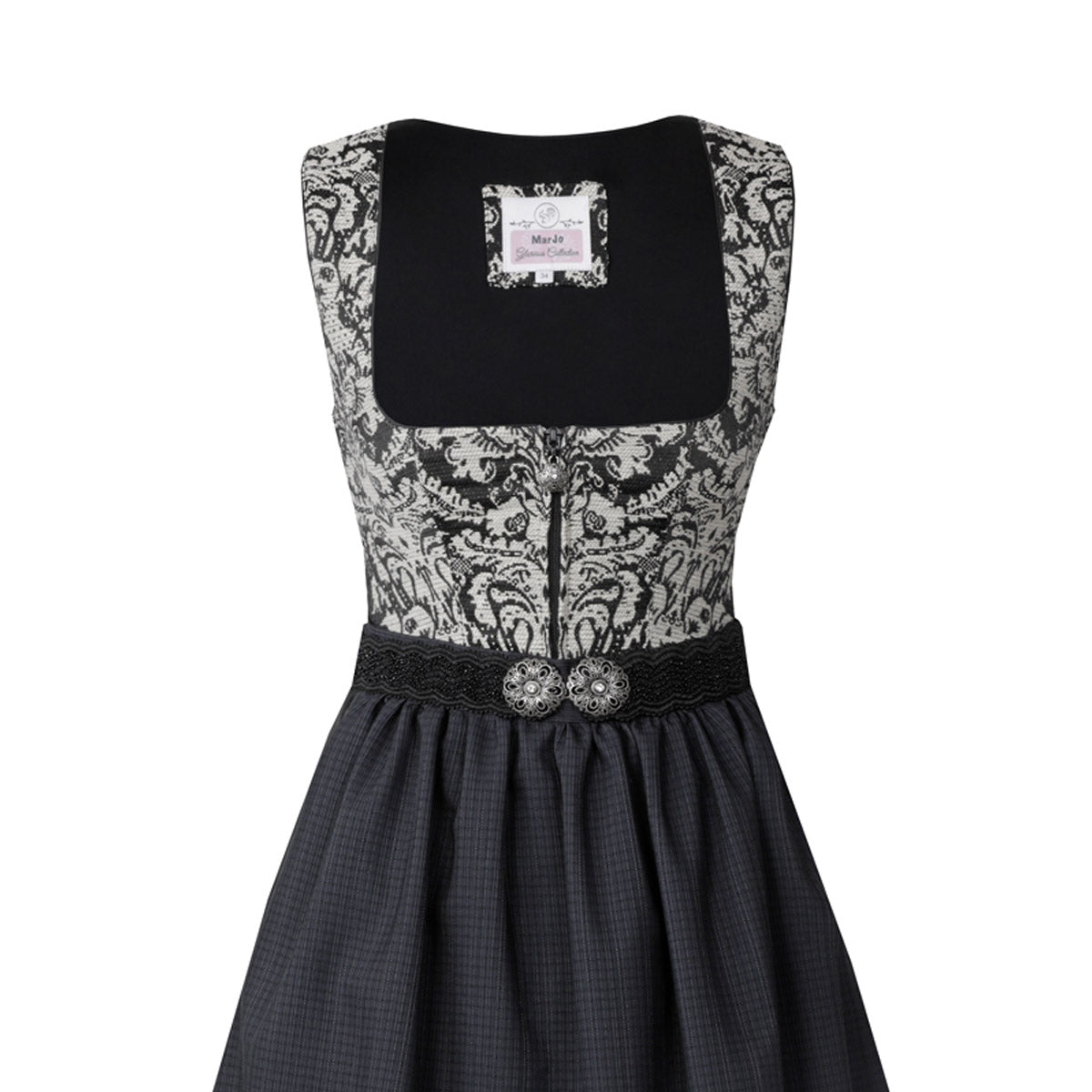 MarJo Dirndl Schöfweg Schwarz Florales Muster 65cm