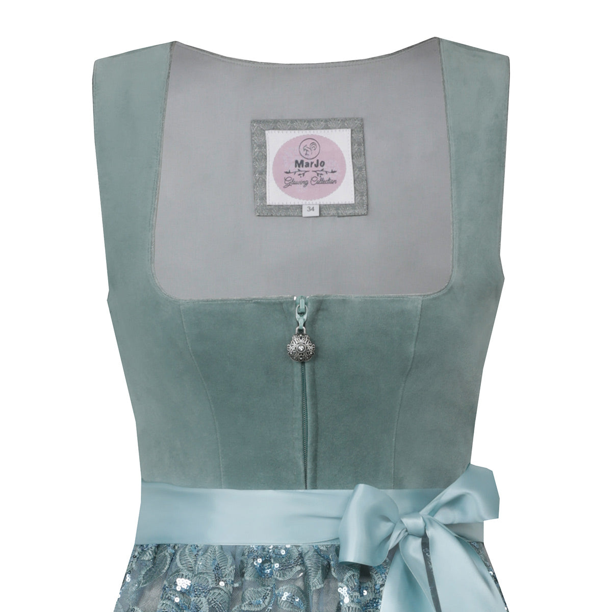 MarJo Dirndl Veitsbronn Jade/Smaragdgrün Floral 65cm mit und Elegant, Bunt Design Dirndl Längentyp Midi (60-75cm)