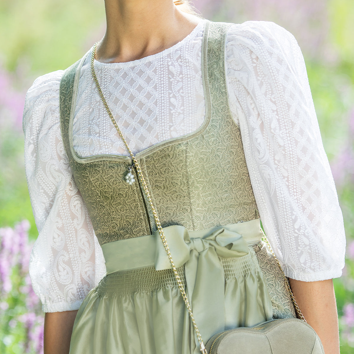 MarJo Dirndlbluse Vellburg Weiß Dreiviertelarm Puffarm