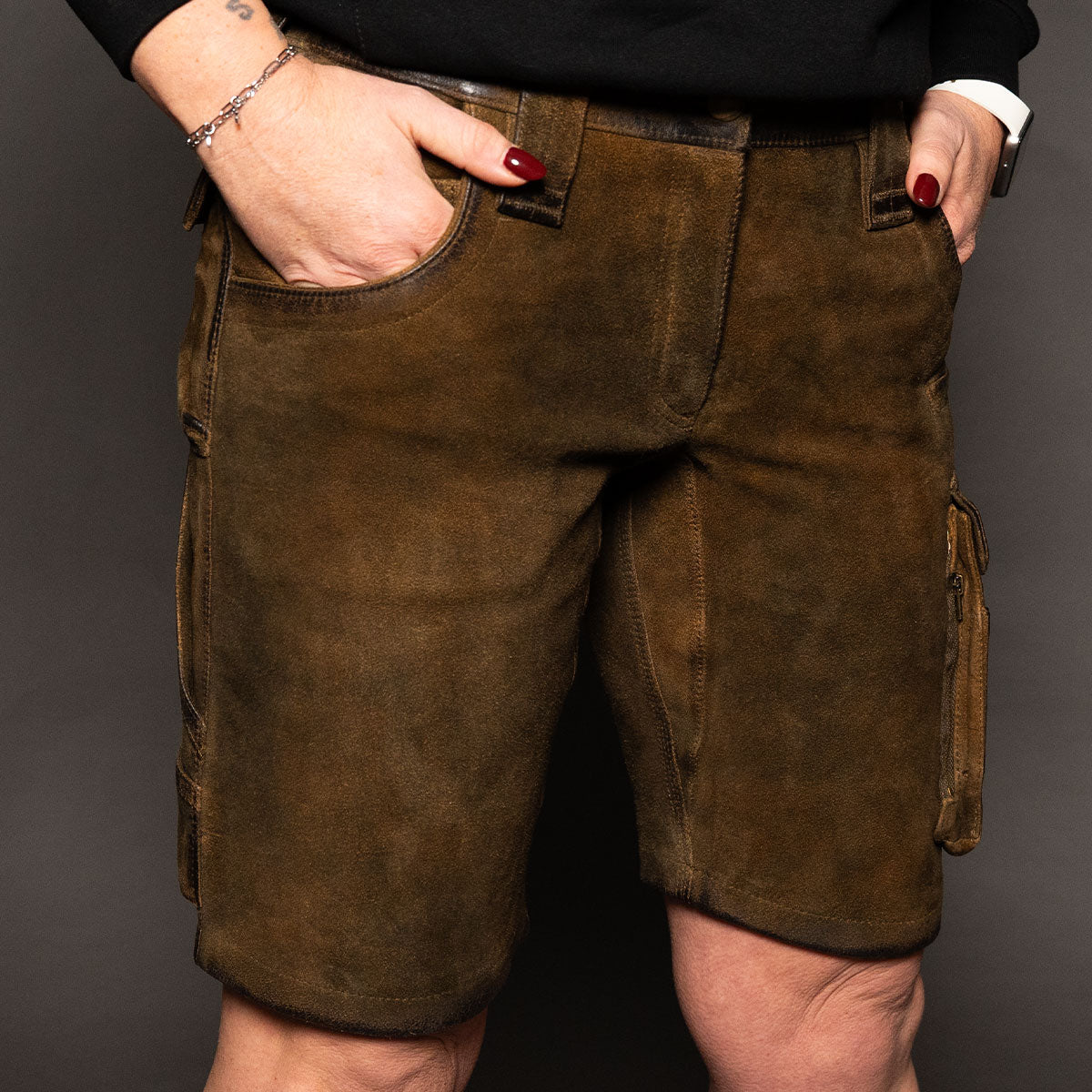 Datschi Trachten Damen Arbeits Lederhose Vroni Braun Wildbock Leder - Datschi Trachten