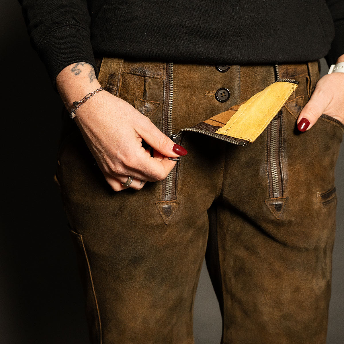 Datschi Trachten Damen Zunft Lederhose Richtfest Braun Wildbock Leder - Datschi Trachten