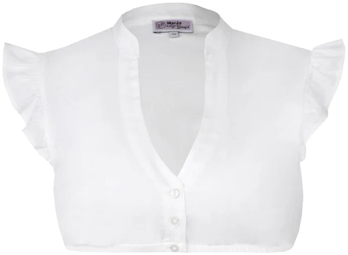 Elegante weiße Dirndlbluse mit Flügelarm aus feiner Baumwolle von Marjo Trachten, perfekt kombiniert mit einem modernen Mieder für den optimalen Look mit einer Blusen Flügelarm.
