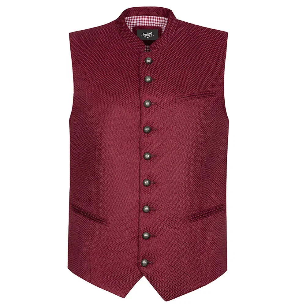Elegante hochgeschlossene rote Herren Trachtenweste im Sale kaufen mit Knöpfen für die Wiesn