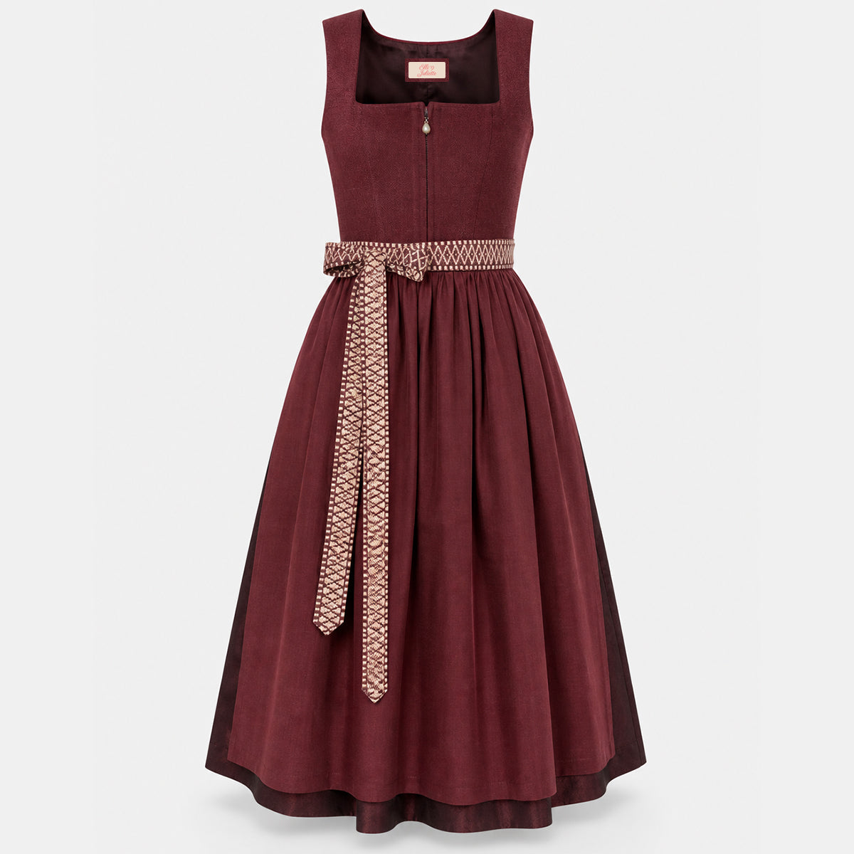 Dirndl Größe 50 aus Leinen in Bordeaux mit formendem Mieder für große Größen zum Oktoberfest