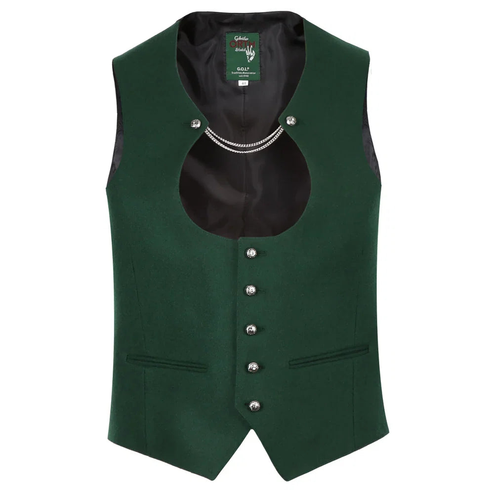 Elegante grüne Miesbacher Herren Trachtenweste in Größe 58 und hochwertigen Knöpfen für das perfekte Trachtenoutfit