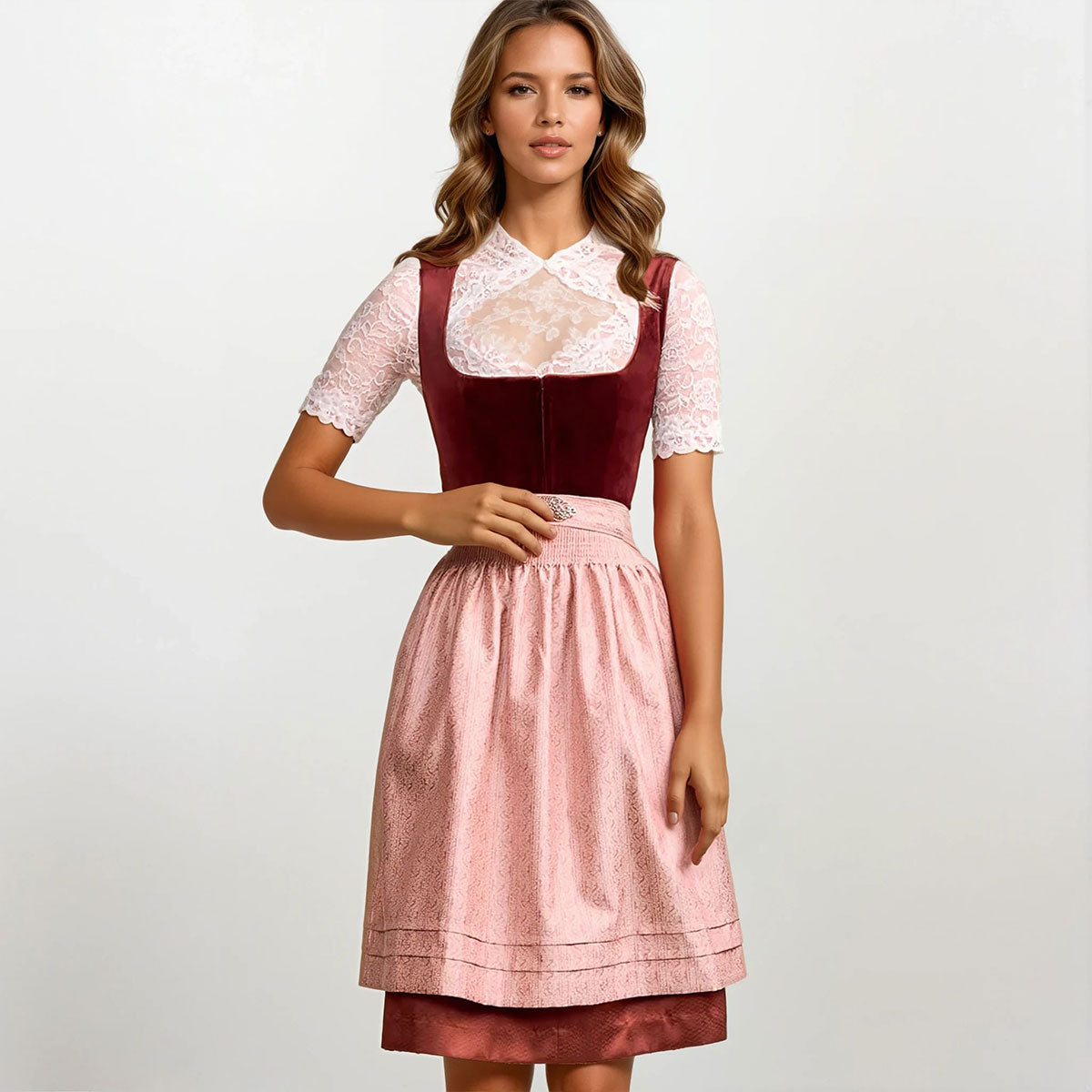 Krüger Dirndl in Größe 42 in Rot mit Samtmieder und Reißverschluss für Wiesn und festliche Anlässe