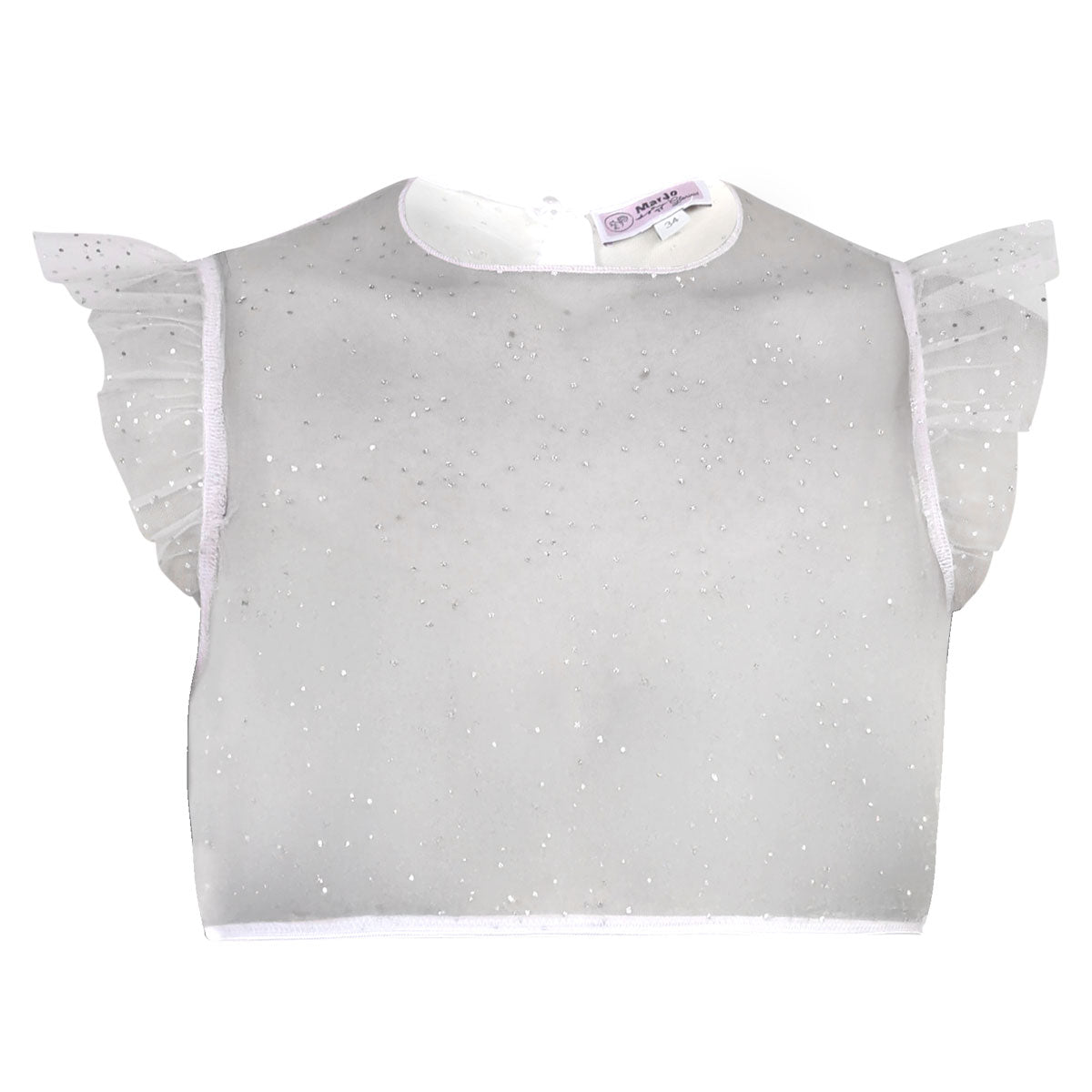 Graue Dirndlbluse in Lichtgrau mit Flügelarm und Glitzeroptik von MarJo