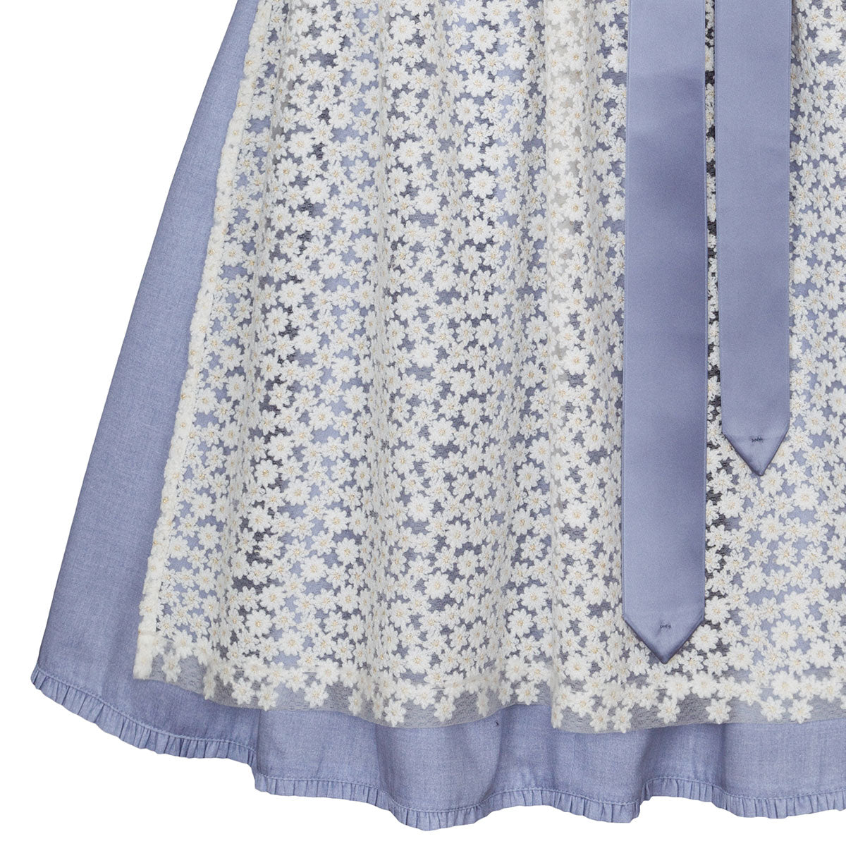 Alpenfee Dirndl Lara Hellblau 60cm Hochgeschlossen Blumenmuster - Datschi Trachten