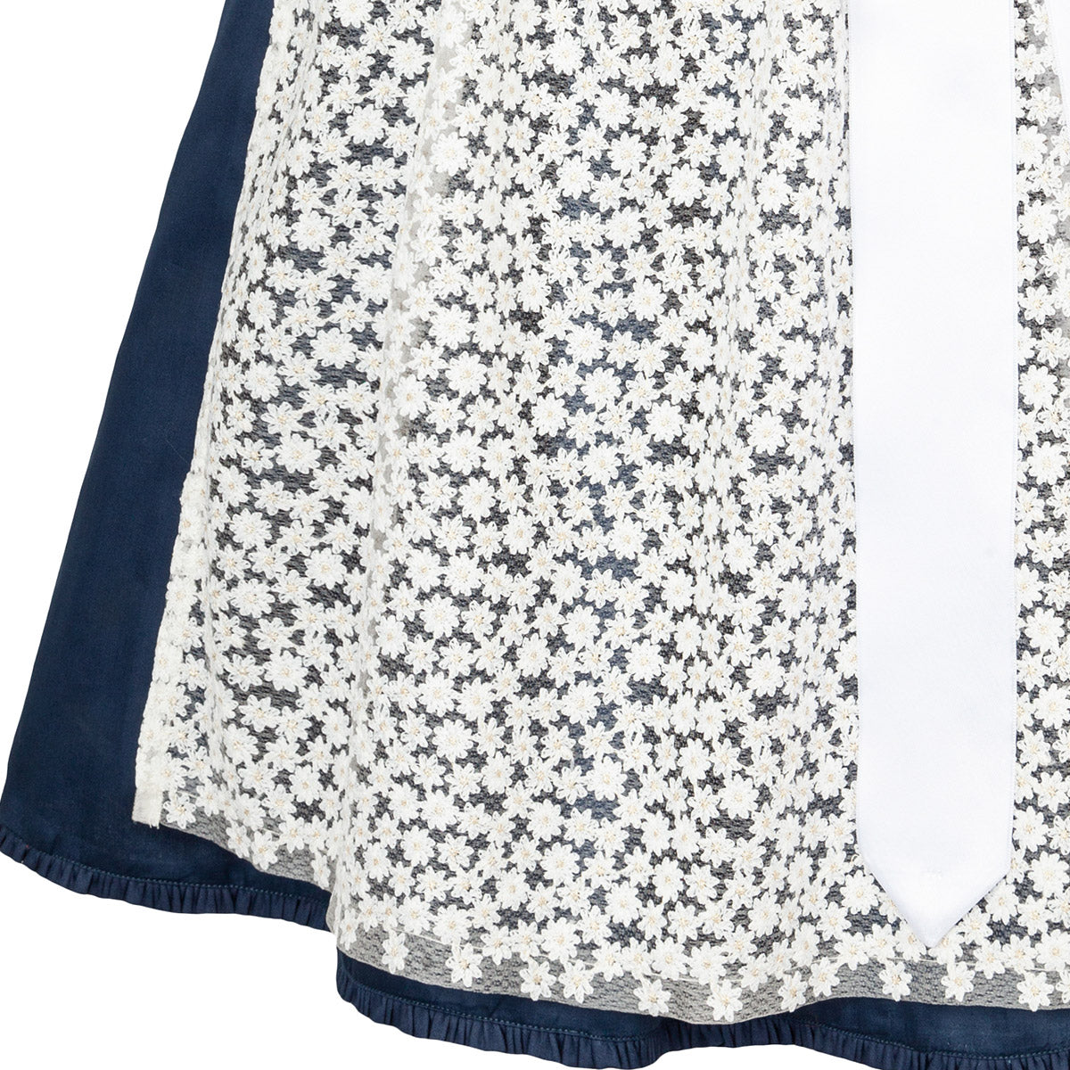 Alpenfee Dirndl Xara Dunkelblau Hochgeschlossen 60cm Mieder Muster: Leinen Rock Muster: Einfarbig Schürzen Muster: Blumen,  Edelweiss Ausschnitt: Hochgeschlossen,  V-Ausschnitt