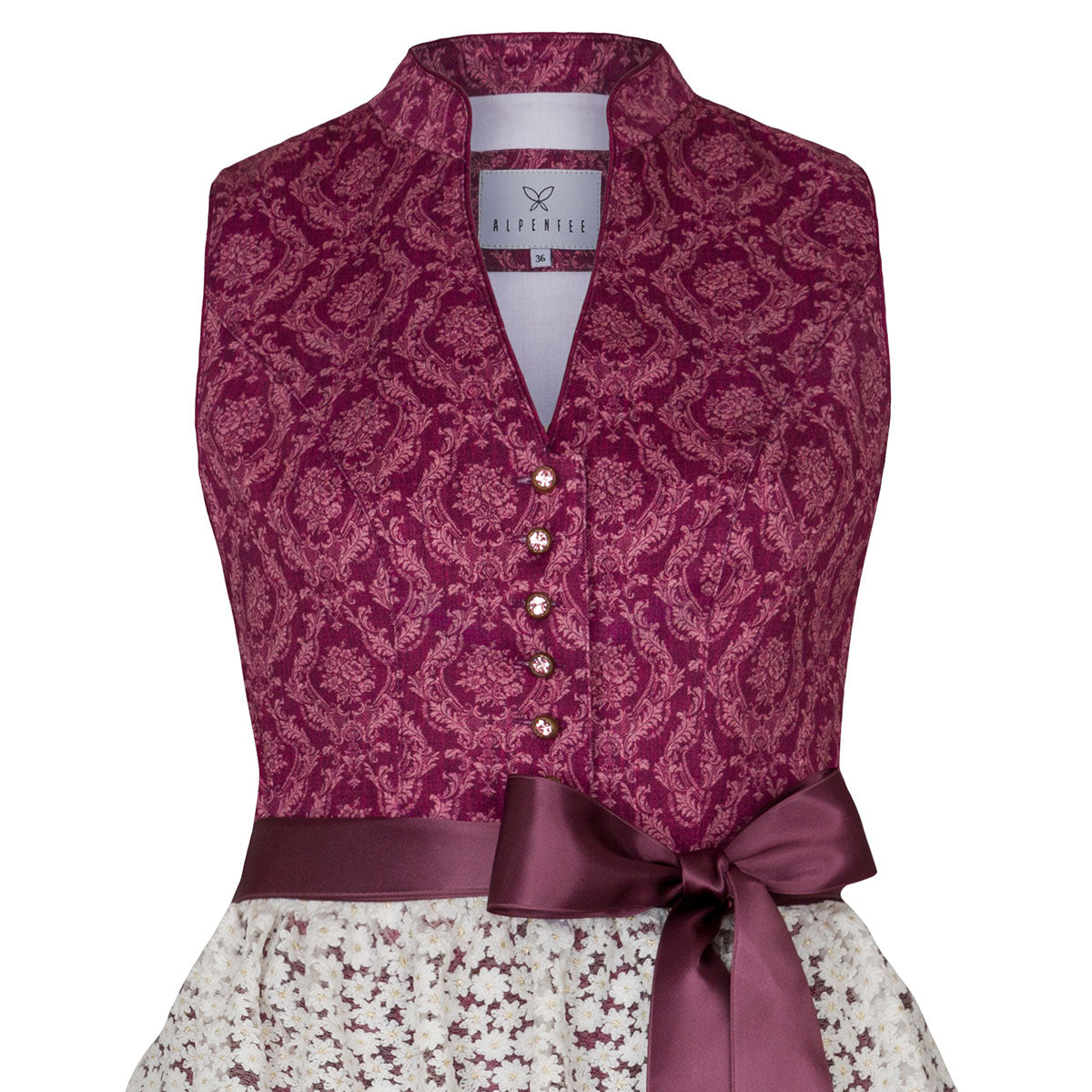 Alpenfee Dirndl Lara Beere 60cm Hochgeschlossen Blumenmuster - Datschi Trachten