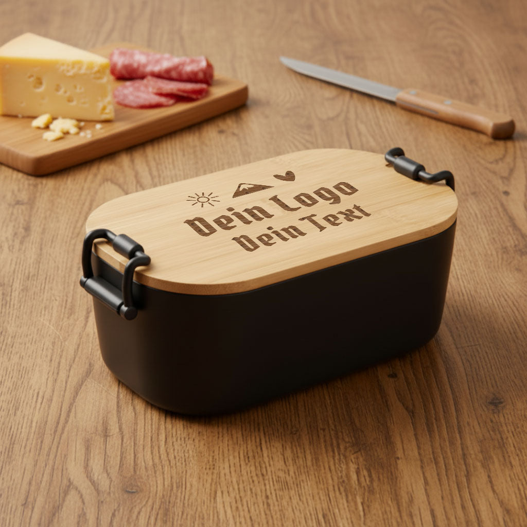 Brotzeitdose mit Holzdeckel mit eigenem Logo ab 1 Stk. - Datschi Trachten