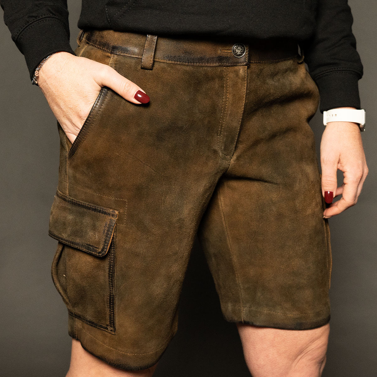 Datschi Trachten Damen Cargo Lederhose Leni Braun Wildbock Leder - Datschi Trachten