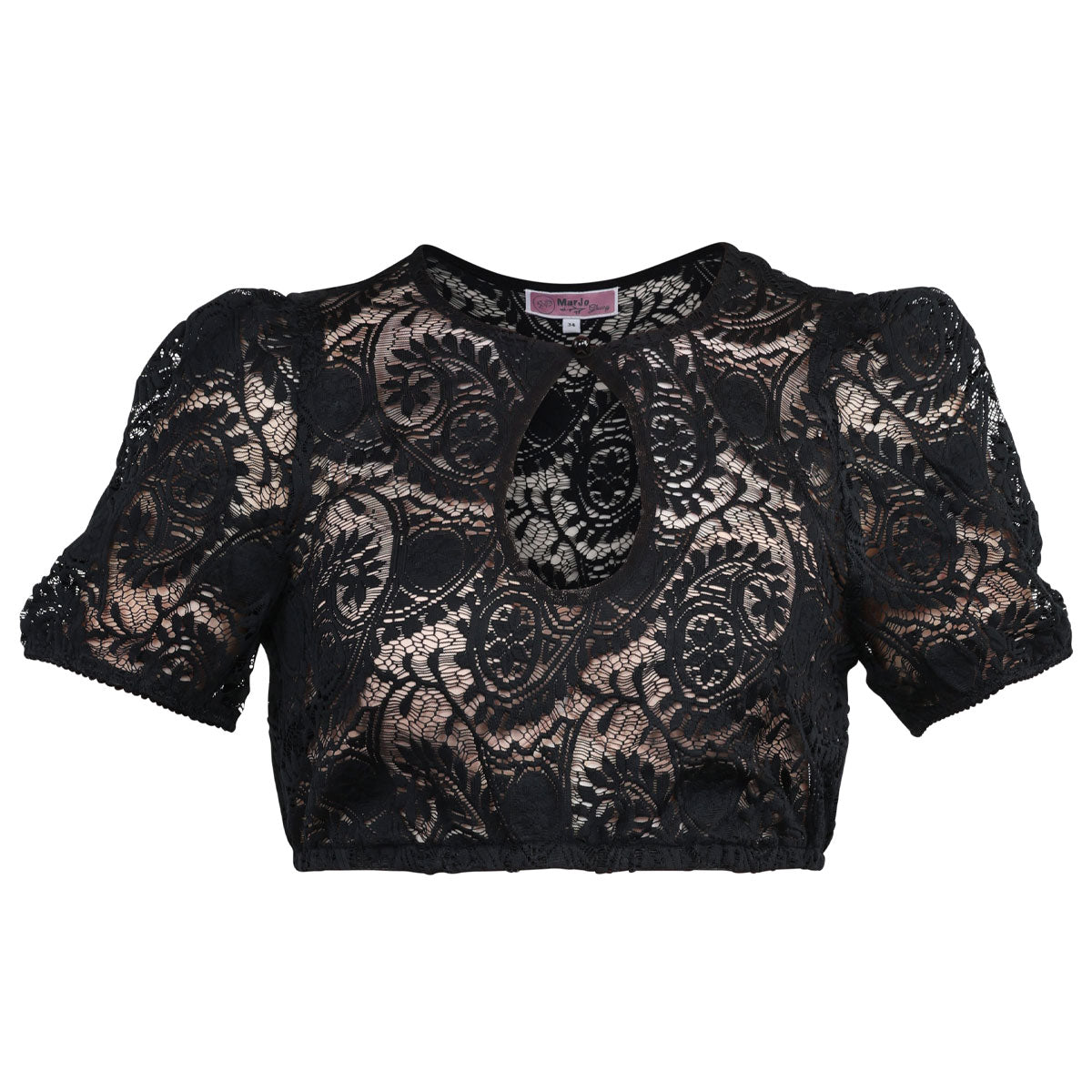 MarJo Dirndlbluse Bichlbach Schwarz Kurzarm Puffarm