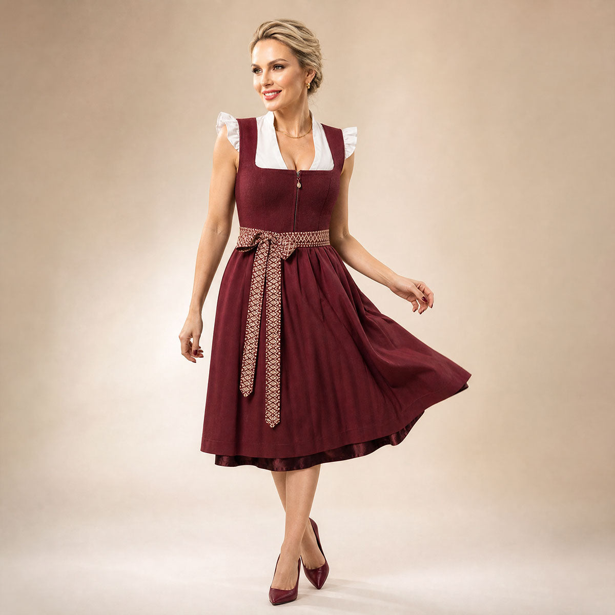 Elli & Juliette Dirndl Zaria Bordeaux Perlen-Reißverschluss 70 cm
