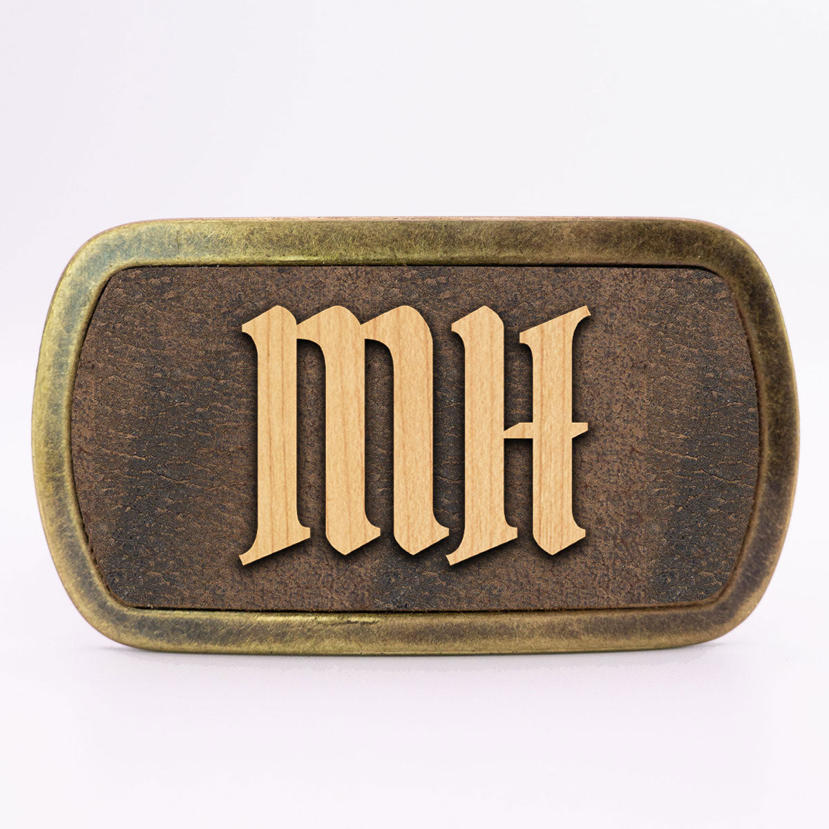 Gürtelschnalle mit Initialen Leder und Holz Kombination ab 1 Stk. - Datschi Trachten