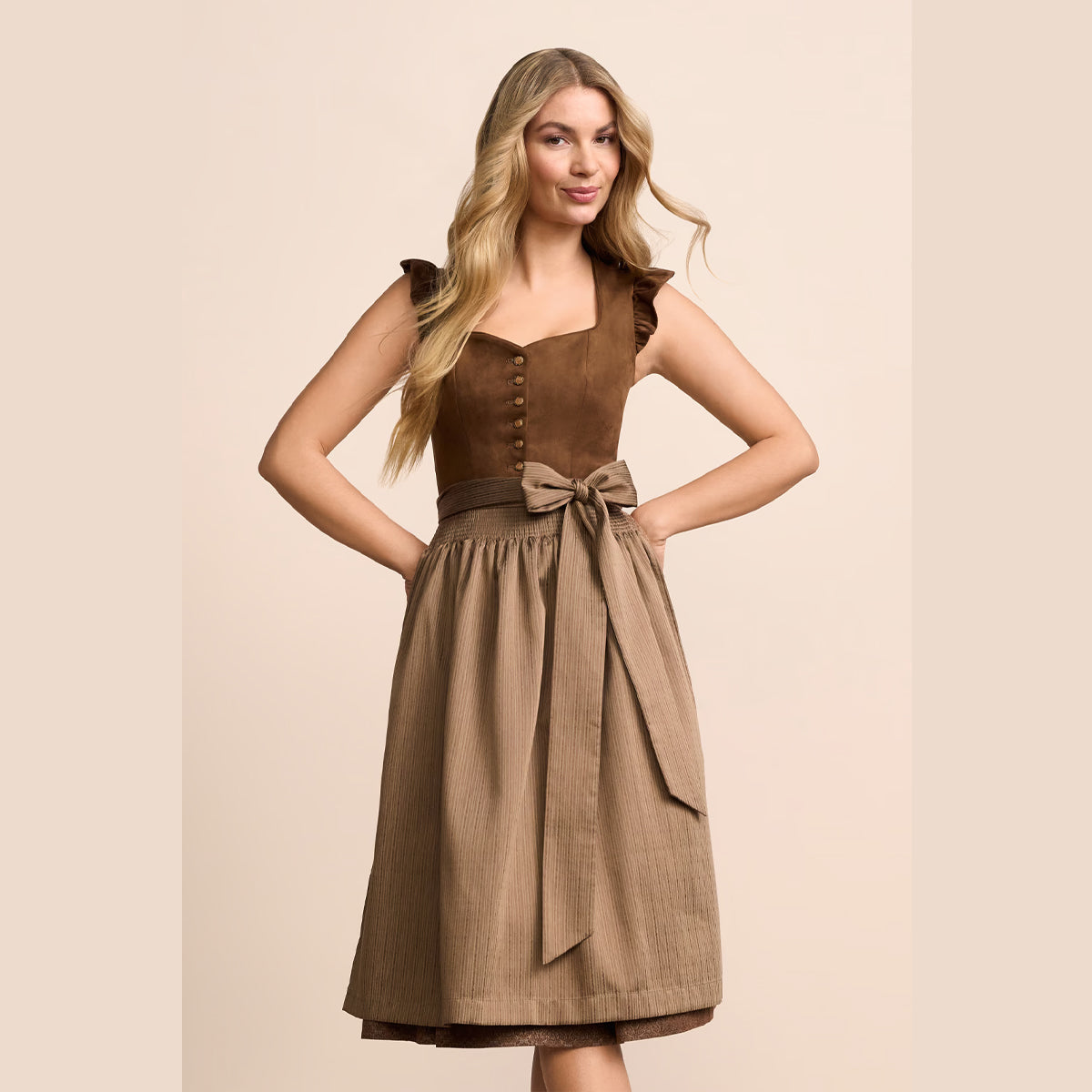 Krüger Dirndl Carlacia 70cm Braun mit Flügelärmel