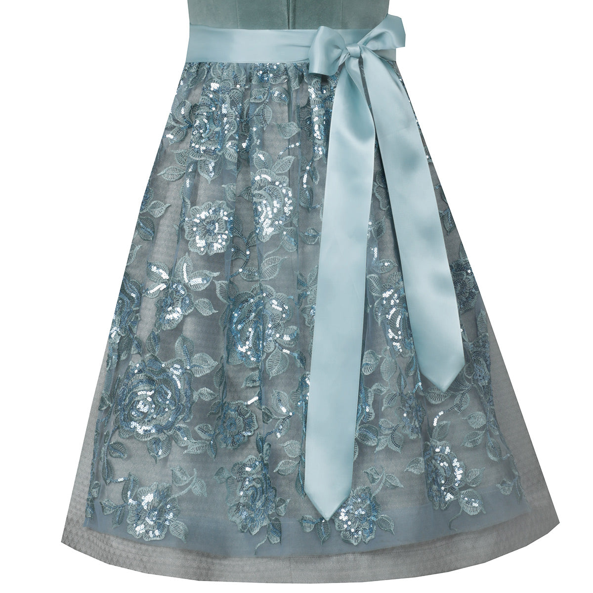 MarJo Dirndl Veitsbronn Jade/Smaragdgrün Floral 65cm Mieder Muster: Einfarbig,  Samt Rock Muster: Blumen,  Ornamente Schürzen Muster: Ornamente,  Blumen Ausschnitt: Gerader Ausschnitt,  Balkonett Ausschnitt
