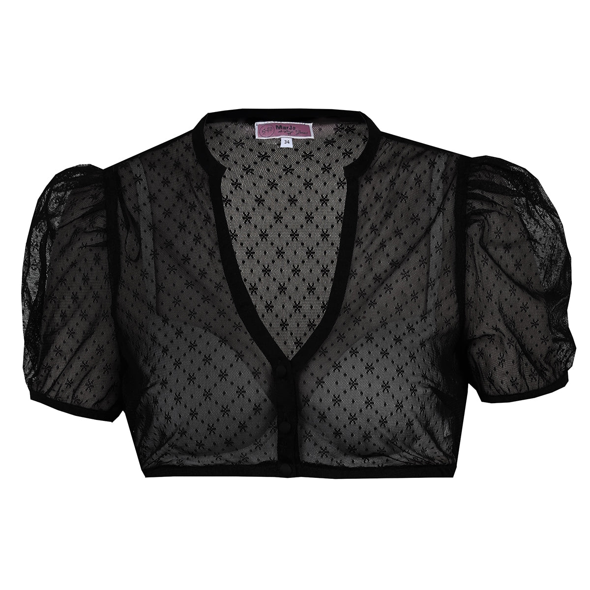 MarJo Dirndlbluse Engelsberg Schwarz Kurzarm Puffarm