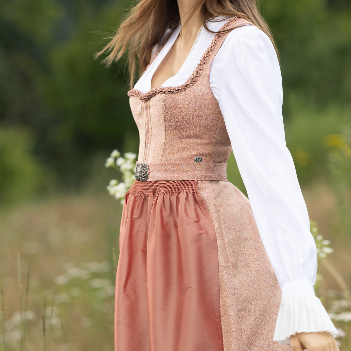 MarJo Dirndlbluse Kohlberg Weiß Langarm Volant