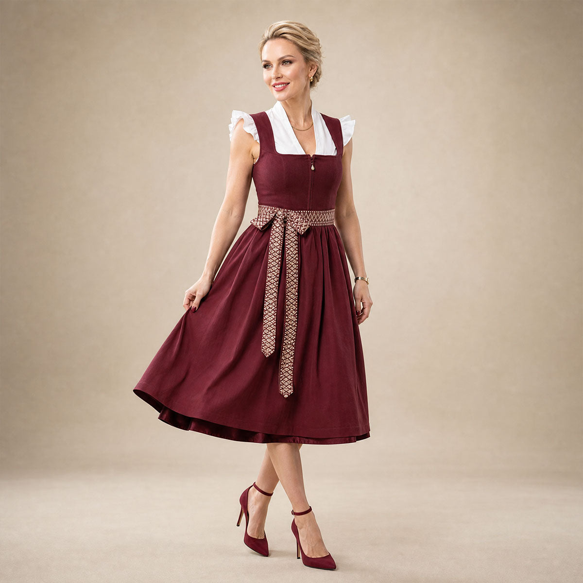Elli & Juliette Dirndl Zaria Bordeaux Perlen-Reißverschluss 70 cm